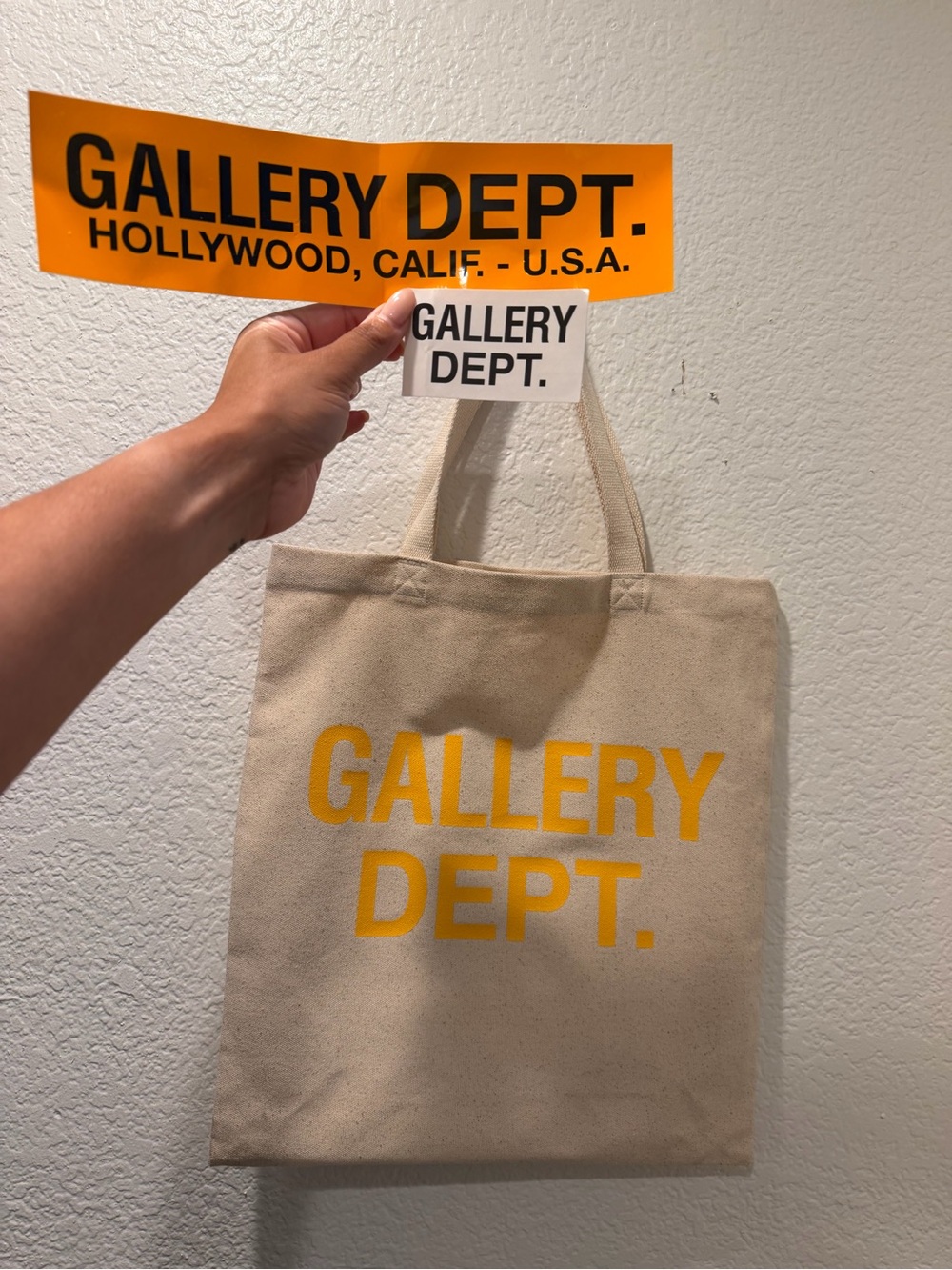 Gallery Dept Beige Canvas Tote with Yellow Logo & 2 stickers